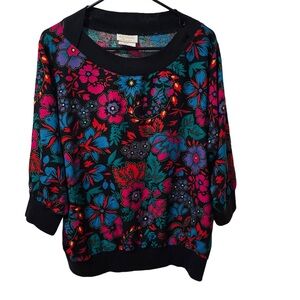 D.K. Gold Womens Multi Color Floral Top 100% Rayon Size L